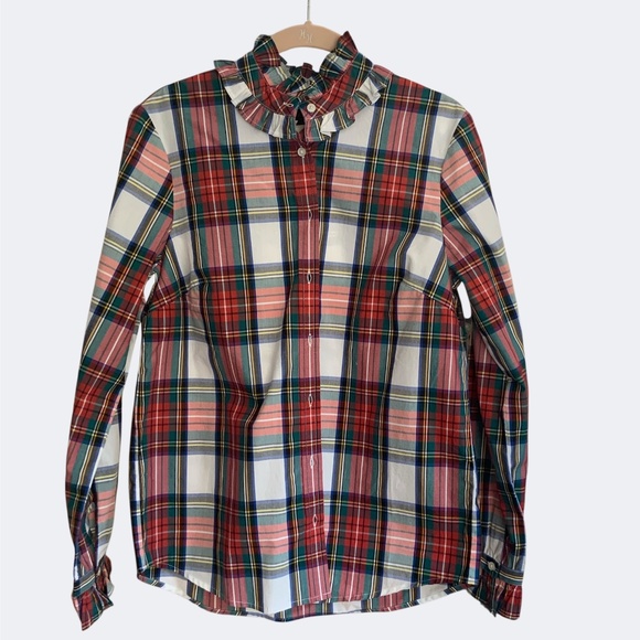 J Crew NWOT Ruffleneck Classic Fit Boy Shirt Snowy Stewart Tartan Plaid SZ S - Picture 1 of 13
